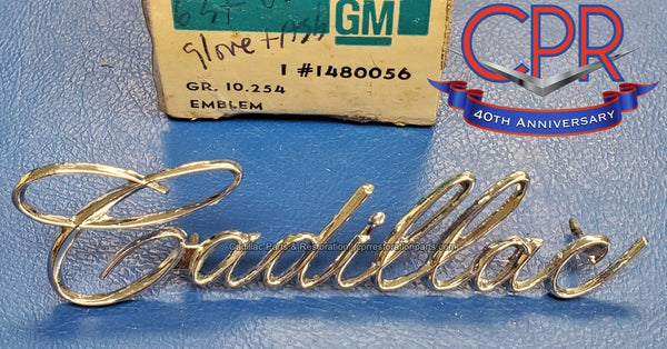 1963 Cadillac Glove Box Door 1965 Cadillac Ashtray Door Script Emblem NOS. Part# 1480056