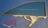 1959 Cadillac coupes rear quarter window glass right side | 1960 Cadillac coupes rear quarter window right side from Cadillac Parts Restoration (CPR). Ez-eye green tinted glass