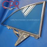 1959 Cadillac coupes rear quarter window glass right side | 1960 Cadillac coupes rear quarter window right side from Cadillac Parts & Restoration (CPR). Ez-eye green tinted glass.